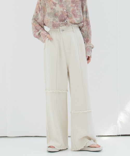 Kastane（カスタネ）の「パッチワークアシメフリンジパンツ（その他パンツ・レディース・グリーン/アイボリー・1/2）」の11枚目の写真