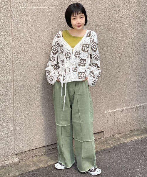 Kastane（カスタネ）の「パッチワークアシメフリンジパンツ（その他パンツ・レディース・グリーン/アイボリー・1/2）」の13枚目の写真