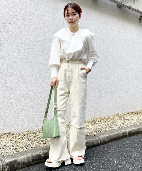 Kastane（カスタネ）の「パッチワークアシメフリンジパンツ（その他パンツ・レディース・グリーン/アイボリー・1/2）」の14枚目の写真