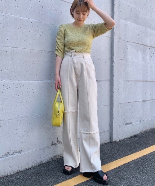 Kastane（カスタネ）の「パッチワークアシメフリンジパンツ（その他パンツ・レディース・グリーン/アイボリー・1/2）」の15枚目の写真