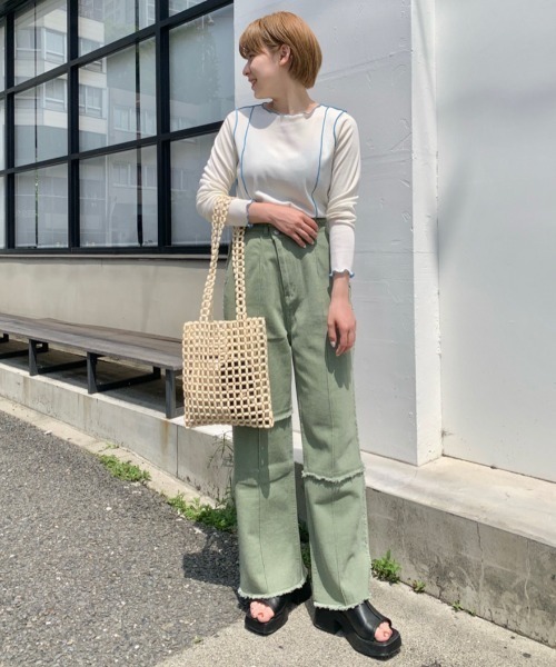 Kastane（カスタネ）の「パッチワークアシメフリンジパンツ（その他パンツ・レディース・グリーン/アイボリー・1/2）」の21枚目の写真