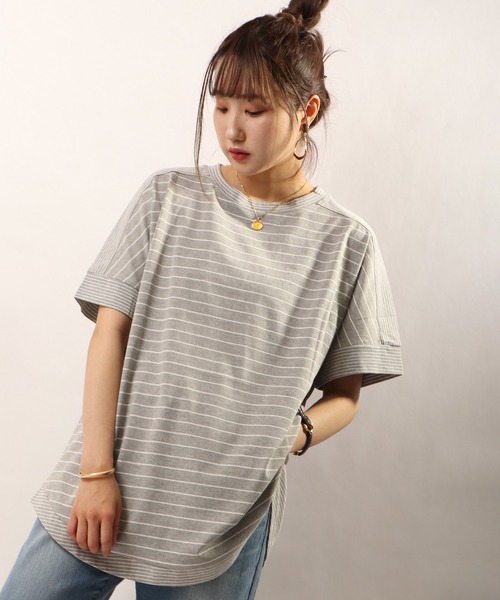 FUNALIVE(ファンアライブ)の「【je crois soi】ワイドシルエットドルマンボーダープルオーバー(Tシャツ/カットソー・レディース・グレー/ブラック/ベージュ/オフホワイト・FREE)」の4枚目の写真