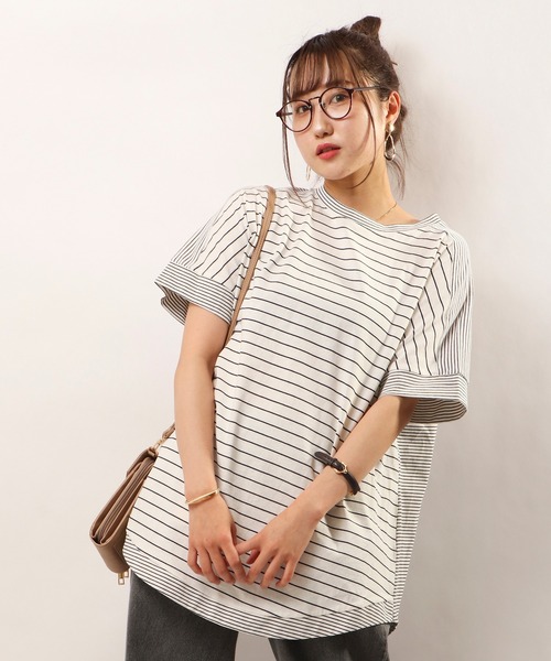 FUNALIVE(ファンアライブ)の「【je crois soi】ワイドシルエットドルマンボーダープルオーバー(Tシャツ/カットソー・レディース・グレー/ブラック/ベージュ/オフホワイト・FREE)」の3枚目の写真