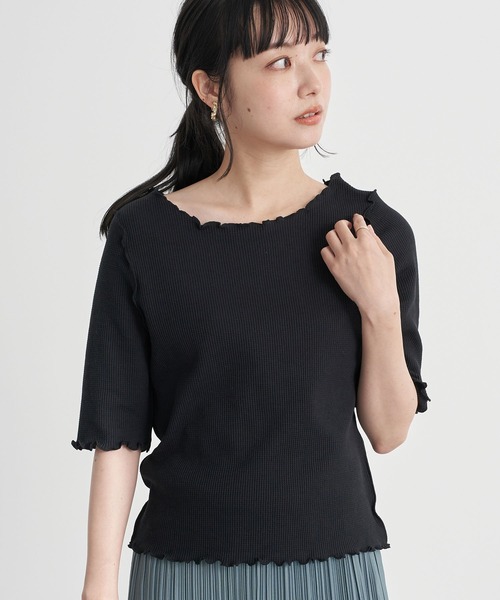 earth music&ecology（アースミュージックアンドエコロジー）の「ワッフルメロ-カットプルオーバー　＊（Tシャツ/カットソー・レディース・ブラック/サックスブルー/オフホワイト/ベージュ・S/M）」の3枚目の写真