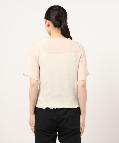 WEGO（ウィゴー）の「WEGO/【2点セット】シフォンブラウスキャミSET（Tシャツ/カットソー・レディース・グリーン/オフホワイト/ライトベージュ・FREE）」の9枚目の写真