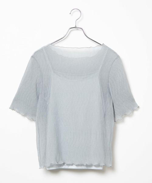 WEGO（ウィゴー）の「WEGO/【2点セット】シフォンブラウスキャミSET（Tシャツ/カットソー・レディース・グリーン/オフホワイト/ライトベージュ・FREE）」の8枚目の写真