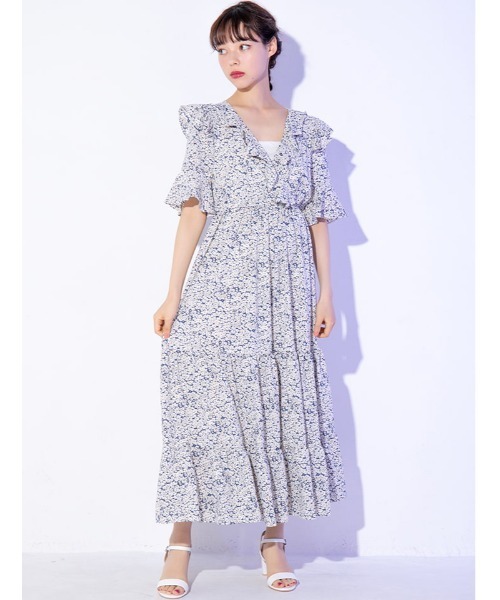 fifth calin（フィフスカラン）の「花柄フリルデザインワンピース（ワンピース・レディース・ライトブルー/ブラック/ブルー・MEDIUM）」の3枚目の写真