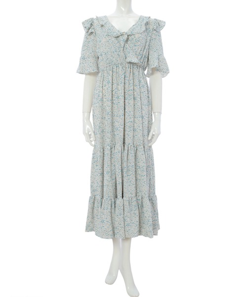 fifth calin（フィフスカラン）の「花柄フリルデザインワンピース（ワンピース・レディース・ライトブルー/ブラック/ブルー・MEDIUM）」の5枚目の写真