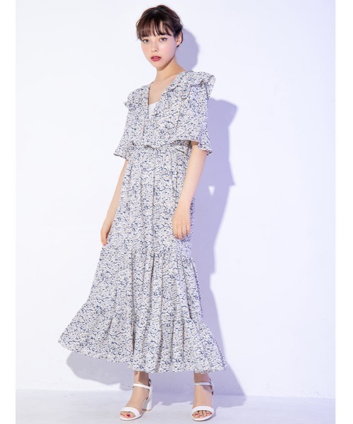 fifth calin（フィフスカラン）の「花柄フリルデザインワンピース（ワンピース・レディース・ライトブルー/ブラック/ブルー・MEDIUM）」の14枚目の写真