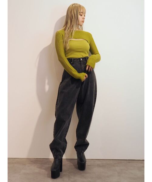 EVRIS（エヴリス）の「レイヤードシアーニットトップス（ニット/セーター・レディース・ブラック/カーキ・FREE）」の10枚目の写真