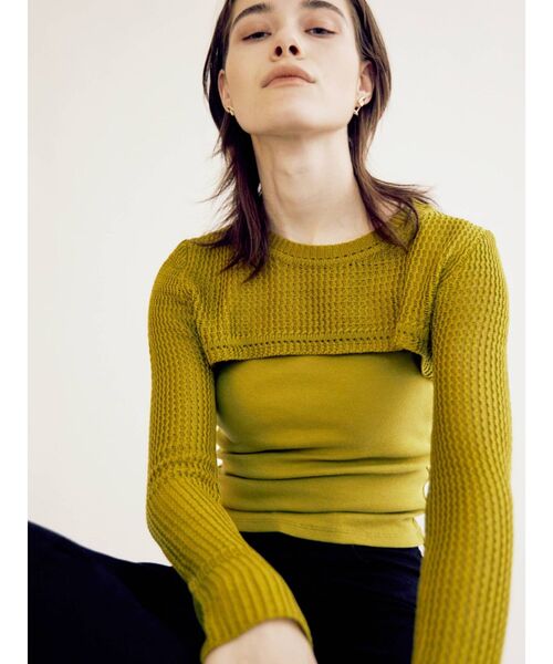 EVRIS（エヴリス）の「レイヤードシアーニットトップス（ニット/セーター・レディース・ブラック/カーキ・FREE）」の11枚目の写真