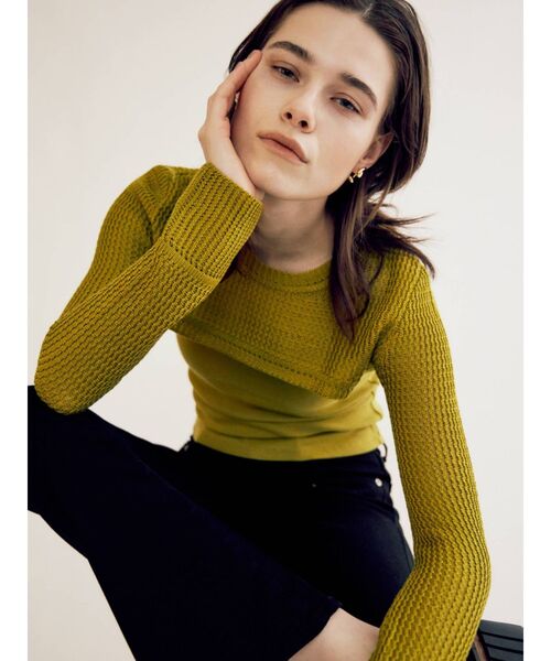 EVRIS（エヴリス）の「レイヤードシアーニットトップス（ニット/セーター・レディース・ブラック/カーキ・FREE）」の12枚目の写真