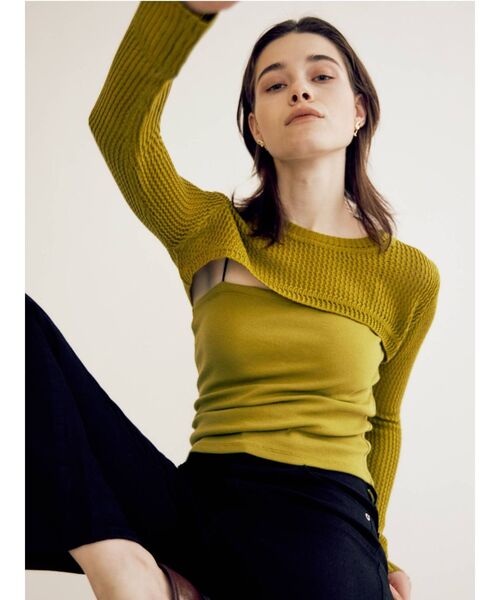 EVRIS（エヴリス）の「レイヤードシアーニットトップス（ニット/セーター・レディース・ブラック/カーキ・FREE）」の13枚目の写真