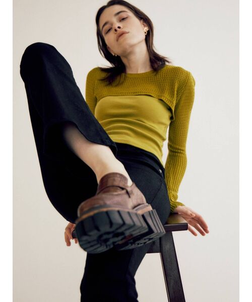 EVRIS（エヴリス）の「レイヤードシアーニットトップス（ニット/セーター・レディース・ブラック/カーキ・FREE）」の14枚目の写真