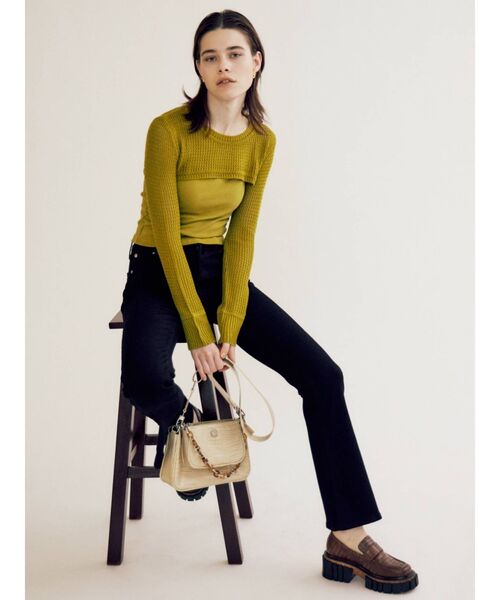 EVRIS（エヴリス）の「レイヤードシアーニットトップス（ニット/セーター・レディース・ブラック/カーキ・FREE）」の15枚目の写真