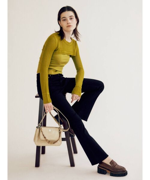 EVRIS（エヴリス）の「レイヤードシアーニットトップス（ニット/セーター・レディース・ブラック/カーキ・FREE）」の16枚目の写真