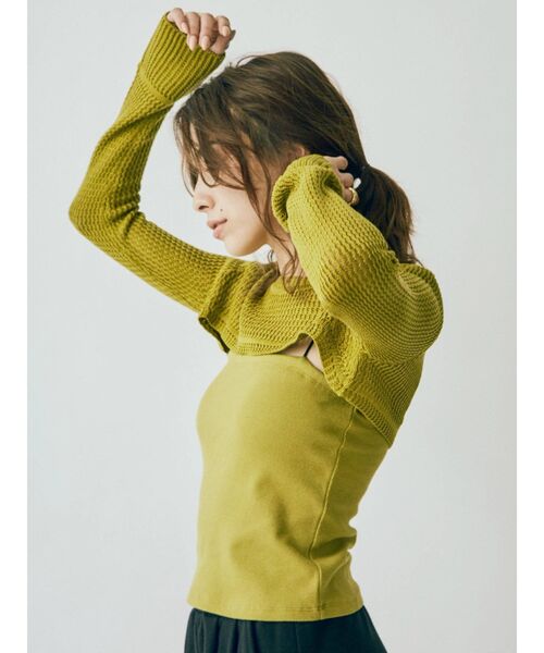 EVRIS（エヴリス）の「レイヤードシアーニットトップス（ニット/セーター・レディース・ブラック/カーキ・FREE）」の18枚目の写真