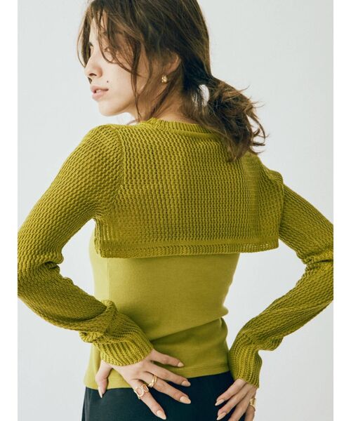 EVRIS（エヴリス）の「レイヤードシアーニットトップス（ニット/セーター・レディース・ブラック/カーキ・FREE）」の19枚目の写真