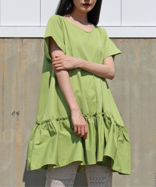 VENCEEXCHANGE（ヴァンスエクスチェンジ）の「前後2WAYチュニック（チュニック・レディース・グリーン/オフホワイト/ブラック・M）」の3枚目の写真