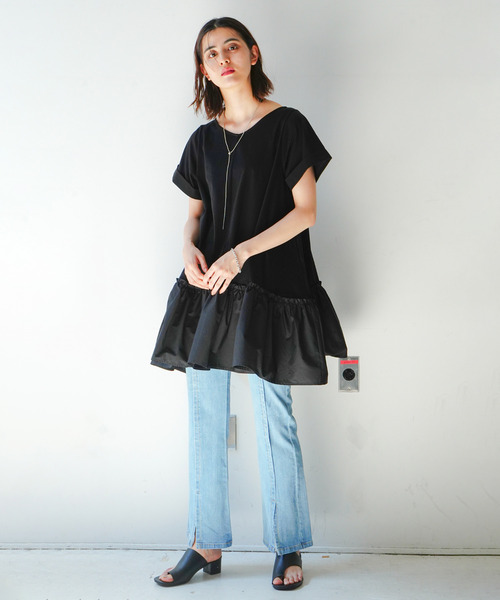 VENCEEXCHANGE（ヴァンスエクスチェンジ）の「前後2WAYチュニック（チュニック・レディース・グリーン/オフホワイト/ブラック・M）」の8枚目の写真