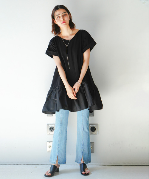 VENCEEXCHANGE（ヴァンスエクスチェンジ）の「前後2WAYチュニック（チュニック・レディース・グリーン/オフホワイト/ブラック・M）」の10枚目の写真