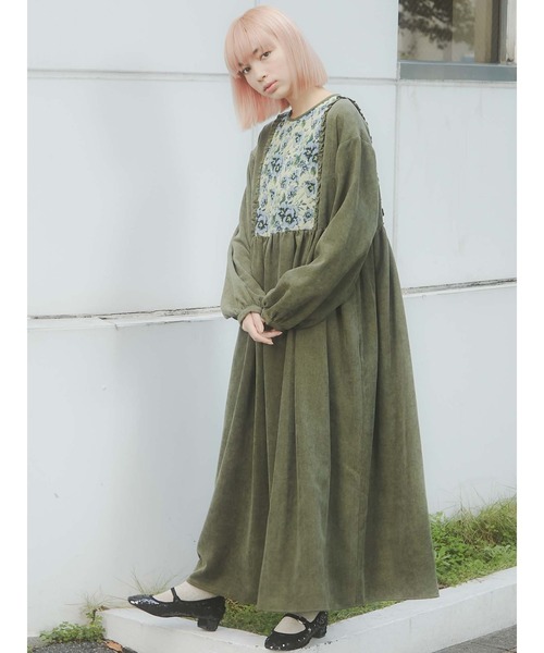 merry jenny（メリージェニー）の「ジャガードコンビコールワンピース（ワンピース・レディース・ボルドー/グリーン/ブラウン・FREE）」の4枚目の写真