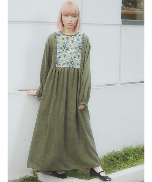 merry jenny（メリージェニー）の「ジャガードコンビコールワンピース（ワンピース・レディース・ボルドー/グリーン/ブラウン・FREE）」の6枚目の写真