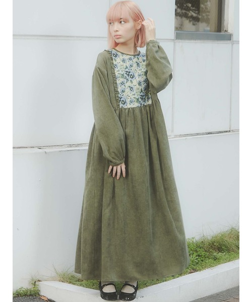 merry jenny（メリージェニー）の「ジャガードコンビコールワンピース（ワンピース・レディース・ボルドー/グリーン/ブラウン・FREE）」の7枚目の写真