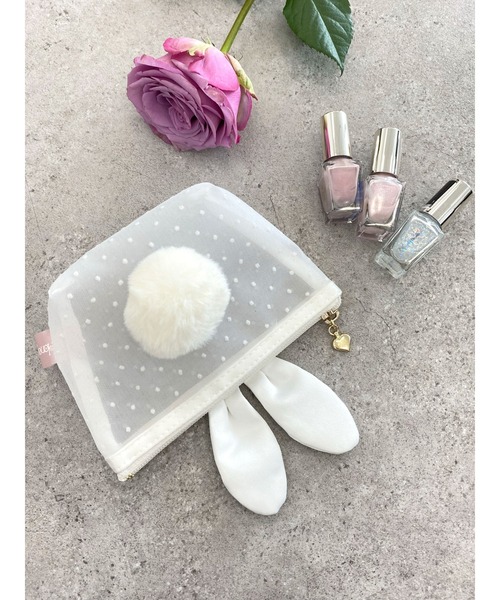 Honey Salon(ハニーサロン)の「ドットチュールラパンポーチ(ポーチ・レディース・ブラック/ベージュ/アイボリー・FREE)」の2枚目の写真