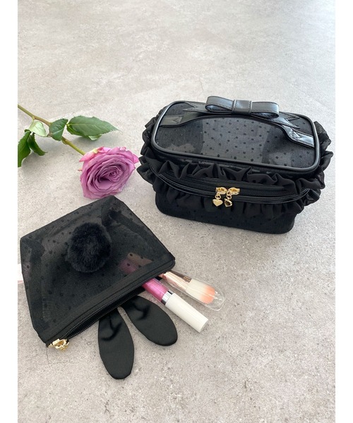 Honey Salon(ハニーサロン)の「ドットチュールラパンポーチ(ポーチ・レディース・ブラック/ベージュ/アイボリー・FREE)」の4枚目の写真