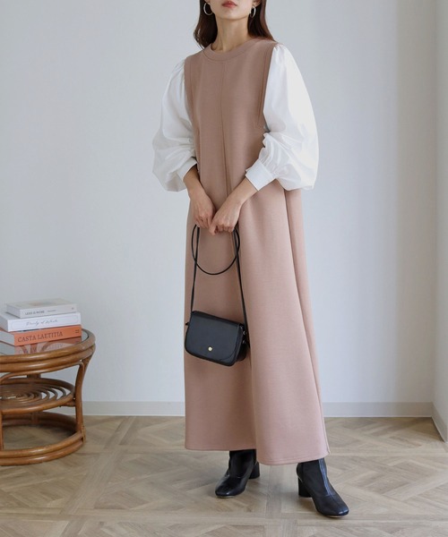 HER CLOSET(ハークローゼット)の「【shemoshelly】ボリューム袖ドッキングダンボールワンピース(ワンピース・レディース・ブラック/ベージュ/ブラウン/カーキ・M)」の4枚目の写真