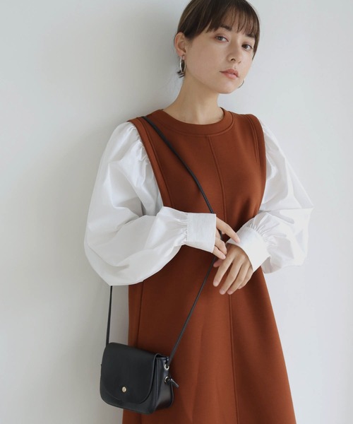 HER CLOSET(ハークローゼット)の「【shemoshelly】ボリューム袖ドッキングダンボールワンピース(ワンピース・レディース・ブラック/ベージュ/ブラウン/カーキ・M)」の3枚目の写真