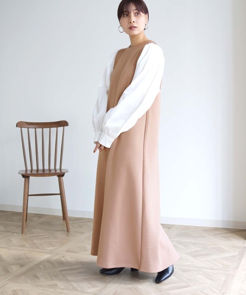 HER CLOSET(ハークローゼット)の「【shemoshelly】ボリューム袖ドッキングダンボールワンピース(ワンピース・レディース・ブラック/ベージュ/ブラウン/カーキ・M)」の21枚目の写真