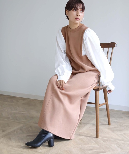 HER CLOSET(ハークローゼット)の「【shemoshelly】ボリューム袖ドッキングダンボールワンピース(ワンピース・レディース・ブラック/ベージュ/ブラウン/カーキ・M)」の12枚目の写真