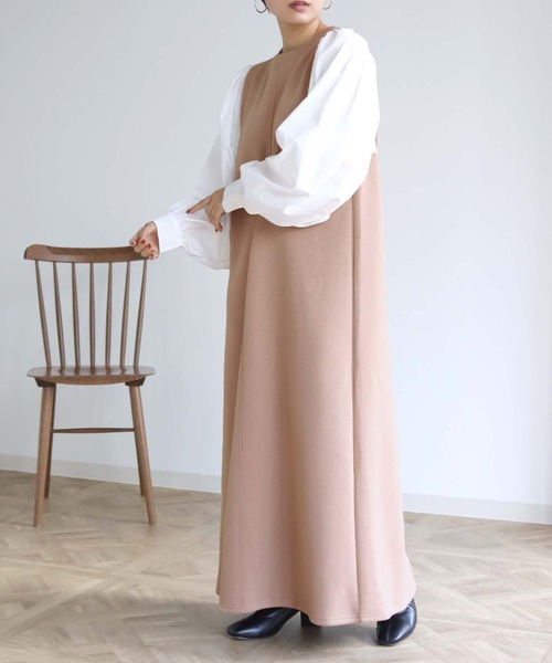 HER CLOSET(ハークローゼット)の「【shemoshelly】ボリューム袖ドッキングダンボールワンピース(ワンピース・レディース・ブラック/ベージュ/ブラウン/カーキ・M)」の15枚目の写真