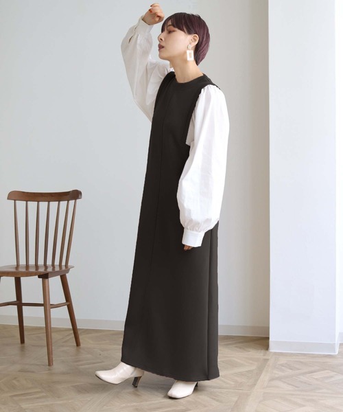 HER CLOSET(ハークローゼット)の「【shemoshelly】ボリューム袖ドッキングダンボールワンピース(ワンピース・レディース・ブラック/ベージュ/ブラウン/カーキ・M)」の20枚目の写真