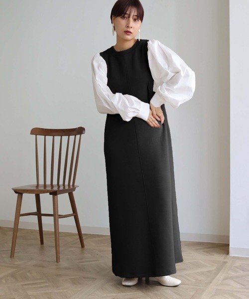 HER CLOSET(ハークローゼット)の「【shemoshelly】ボリューム袖ドッキングダンボールワンピース(ワンピース・レディース・ブラック/ベージュ/ブラウン/カーキ・M)」の17枚目の写真