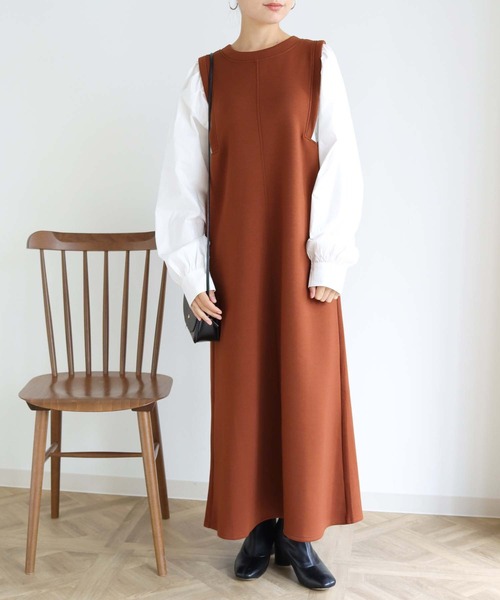 HER CLOSET(ハークローゼット)の「【shemoshelly】ボリューム袖ドッキングダンボールワンピース(ワンピース・レディース・ブラック/ベージュ/ブラウン/カーキ・M)」の14枚目の写真