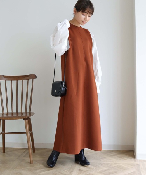 HER CLOSET(ハークローゼット)の「【shemoshelly】ボリューム袖ドッキングダンボールワンピース(ワンピース・レディース・ブラック/ベージュ/ブラウン/カーキ・M)」の5枚目の写真