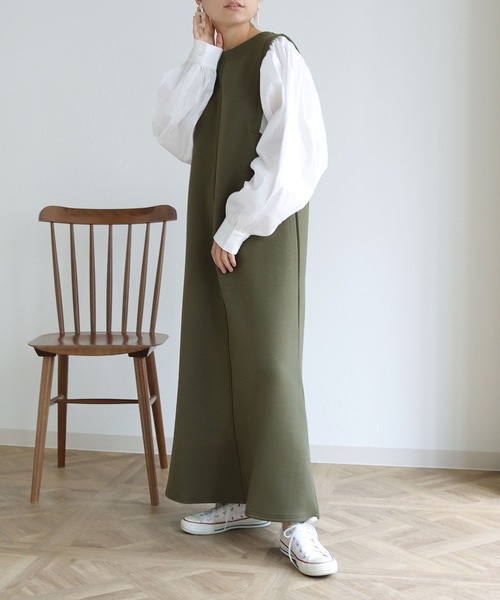 HER CLOSET(ハークローゼット)の「【shemoshelly】ボリューム袖ドッキングダンボールワンピース(ワンピース・レディース・ブラック/ベージュ/ブラウン/カーキ・M)」の6枚目の写真