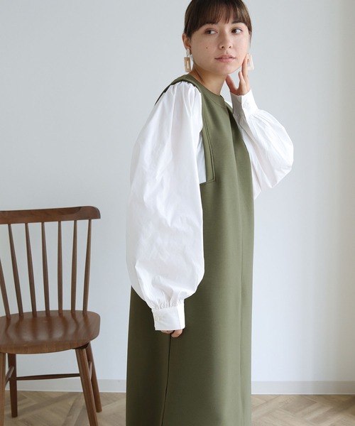 HER CLOSET(ハークローゼット)の「【shemoshelly】ボリューム袖ドッキングダンボールワンピース(ワンピース・レディース・ブラック/ベージュ/ブラウン/カーキ・M)」の10枚目の写真