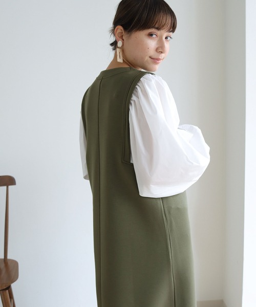 HER CLOSET(ハークローゼット)の「【shemoshelly】ボリューム袖ドッキングダンボールワンピース(ワンピース・レディース・ブラック/ベージュ/ブラウン/カーキ・M)」の13枚目の写真