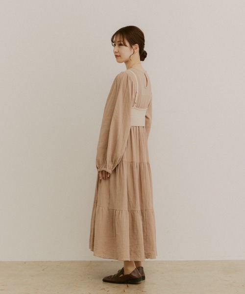 専用❤CLATHAS ワンピ 羊毛 モカベージュ ガーゼティアードAラインワンピース（ワンピース）｜moi tytto