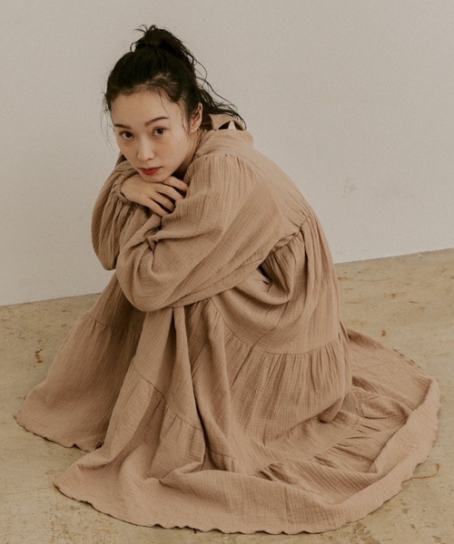 専用❤CLATHAS ワンピ 羊毛 モカベージュ ガーゼティアードAラインワンピース（ワンピース）｜moi tytto