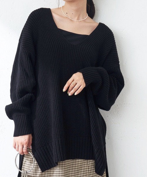 DISCOAT（ディスコート）の「畦Vネックプルオーバー（ニット/セーター・レディース・ホワイト系その他/パープル/ブラック・FREE）」の3枚目の写真