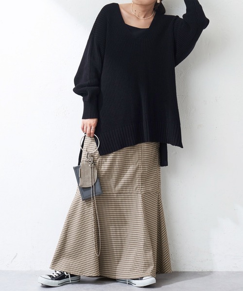 DISCOAT（ディスコート）の「畦Vネックプルオーバー（ニット/セーター・レディース・ホワイト系その他/パープル/ブラック・FREE）」の7枚目の写真