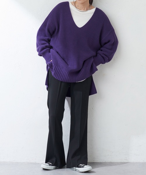 DISCOAT（ディスコート）の「畦Vネックプルオーバー（ニット/セーター・レディース・ホワイト系その他/パープル/ブラック・FREE）」の16枚目の写真