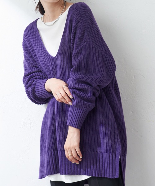 DISCOAT（ディスコート）の「畦Vネックプルオーバー（ニット/セーター・レディース・ホワイト系その他/パープル/ブラック・FREE）」の18枚目の写真