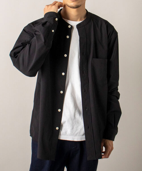 GLOSTER（グロスター）の「【RIP-STOP/リップストップ生地使用】【GLOSTER/グロスター】BANDCOLLAR バンドカラーシャツ（シャツ/ブラウス・メンズ・ブラック/ネイビー・LARGE/MEDIUM）」の2枚目の写真