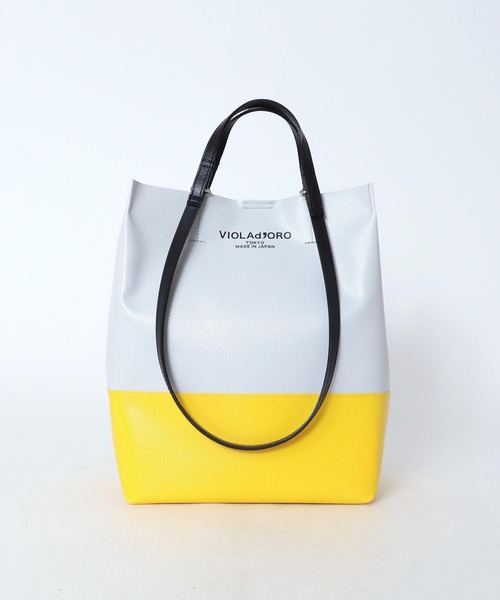 Jines（ジネス）の「VIOLAd′ORO(ヴィオラドーロ）/V-1381　2WAYハンドルターポリン素材☆超軽量トートBAG（トートバッグ・レディース・ブラック/カーキ/ホワイト×ブラック/イエロー系・FREE）」の1枚目の写真
